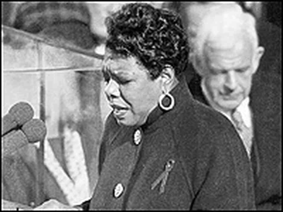 Angelou delivers her poem "On the Pulse of Morning" on January 19, 1993.