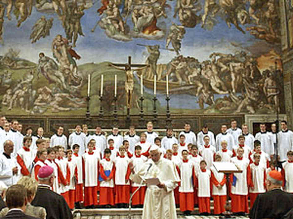 Pope Benedict XVI attends a concert at the Sistine Chapel. Pope Benedict XVI attends a concert at the Sistine Chapel.