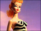 P: The original 1959 Barbie, in closeup, wearing swimsuit P: The original 1959 Barbie, in closeup, wearing swimsuit