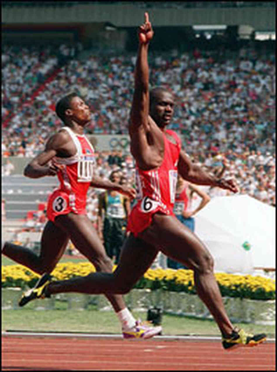 Johnson crossing the finish line