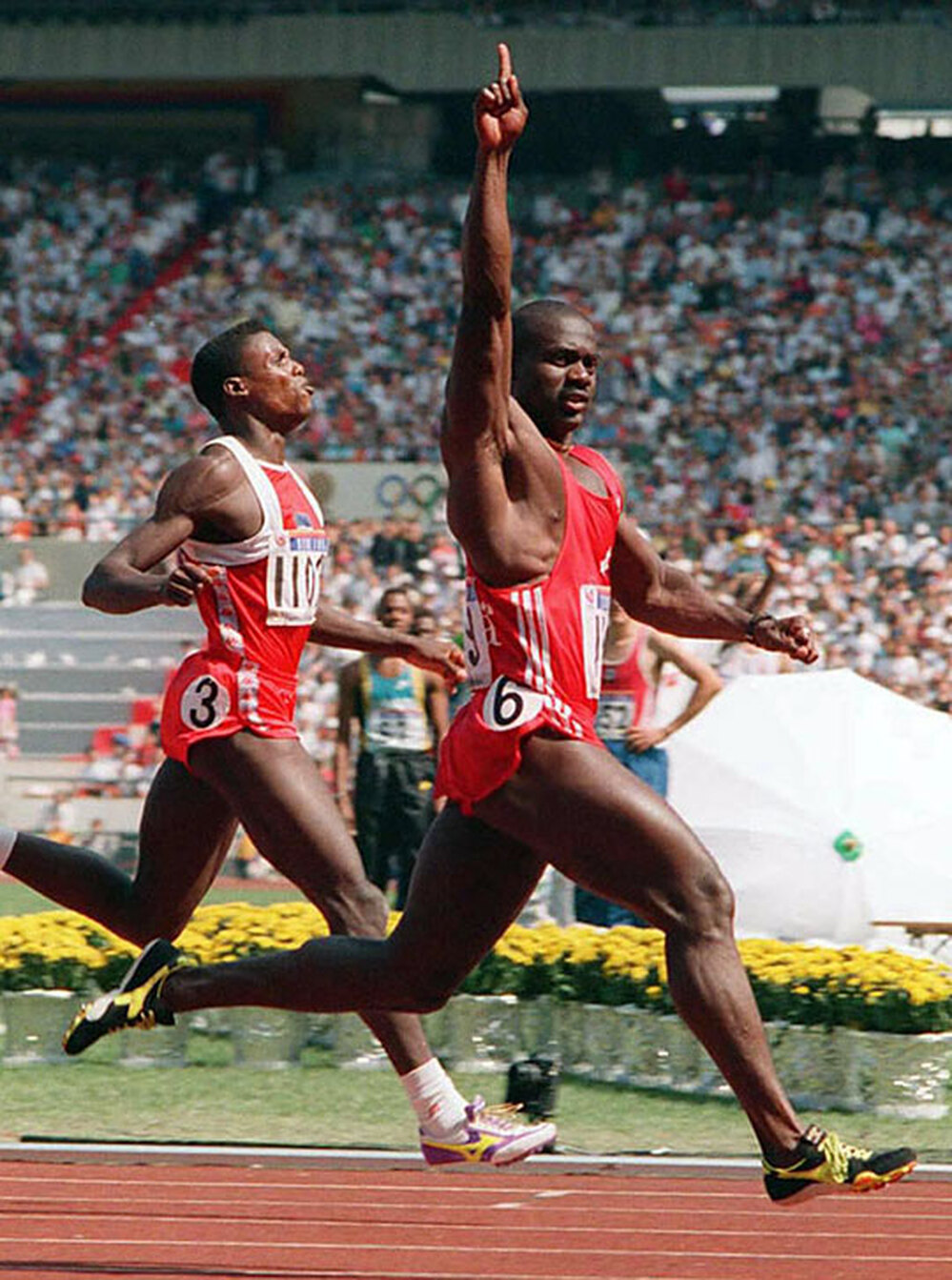 Johnson crossing the finish line