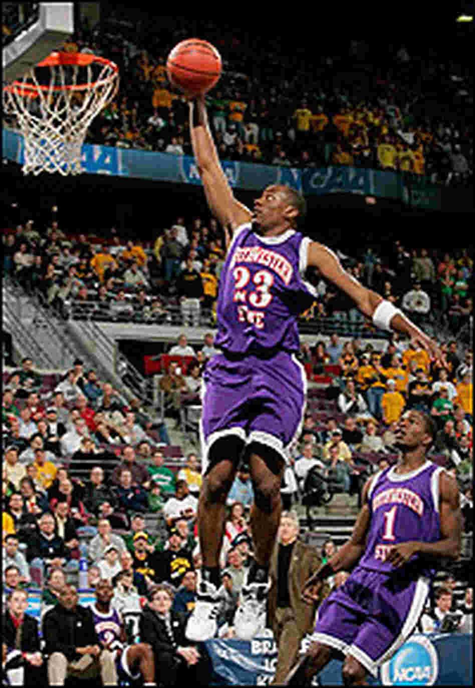 Jermaine Wallace of Northwestern State soars for a lay-in.