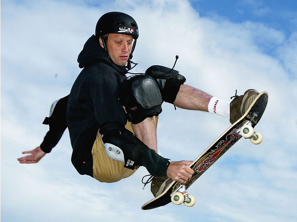 Tony Hawk goes airborne at the Laureus Beach Festival in Portugal in 2004. (Getty Images for Laureus)