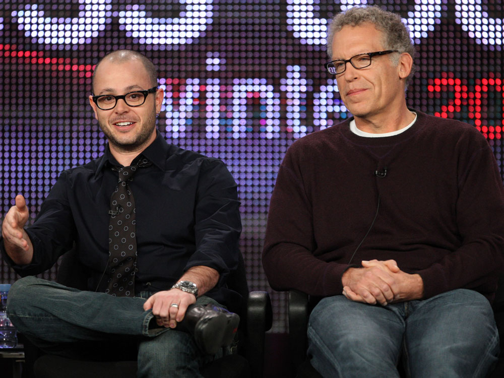 Damon Lindelof (left) and Carlton Cuse are executive producers for the TV series <em>Lost</em>. The hit ABC drama begins its final season Feb. 2. (Getty)