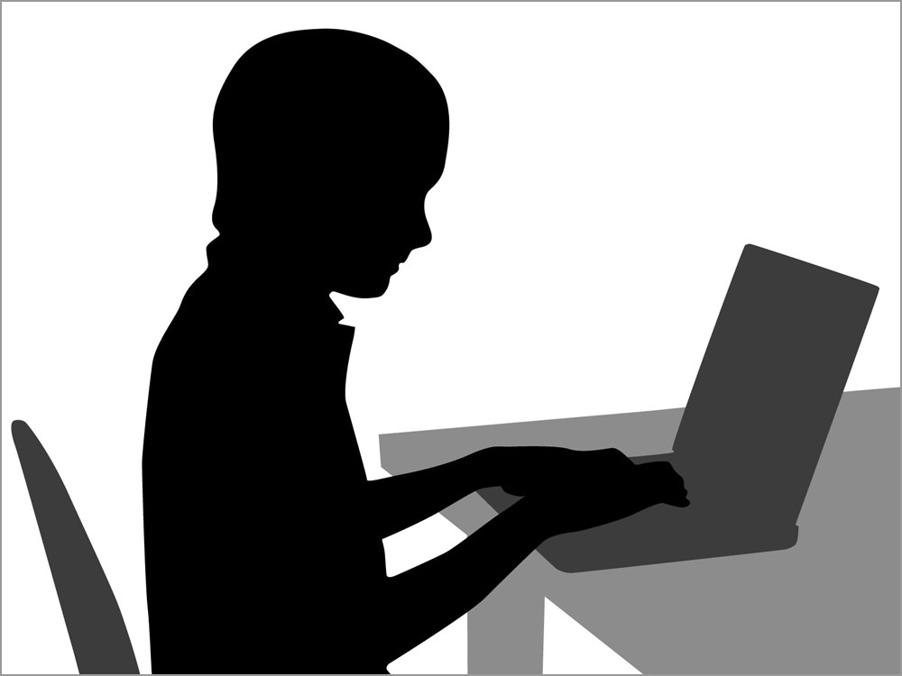 Illustration of man on computer.