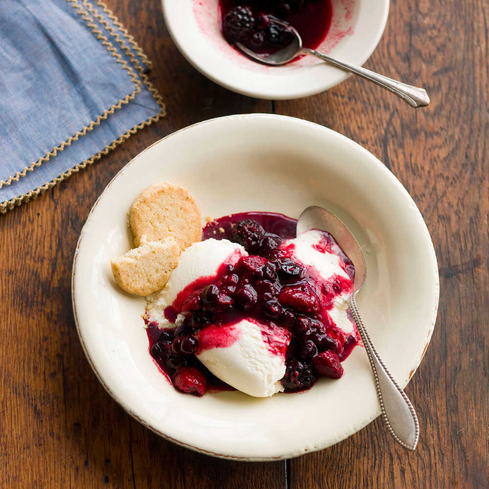 Recipe: Lemon Verbena Buttermilk Ice Cream with Berry Sauce : NPR