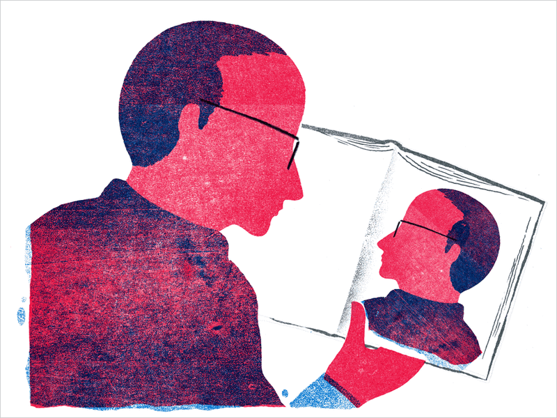 Illustration: Man reading book.