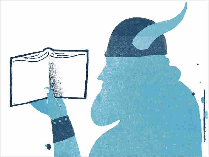 Illustration: A Viking reads a book.
