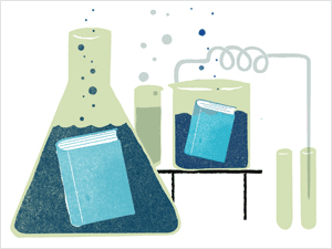 Illustration: Books in beakers