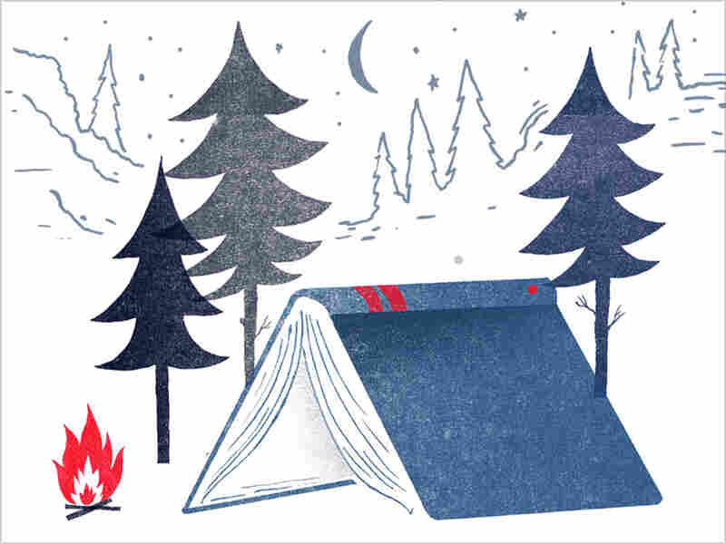 Illustration: Camp scene with book as tent.