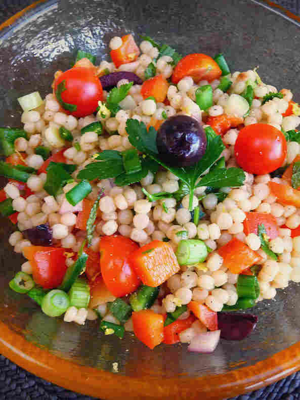 Couscous Salad With Chopped Vegetables, Mint And Cilantro
