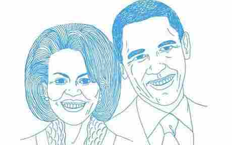 A drawing of the Obamas in Blue.