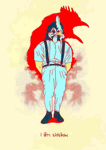 Illustration of a chicken wearing a suit.