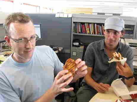 Mike and Ian eat the new KFC sandwich.
