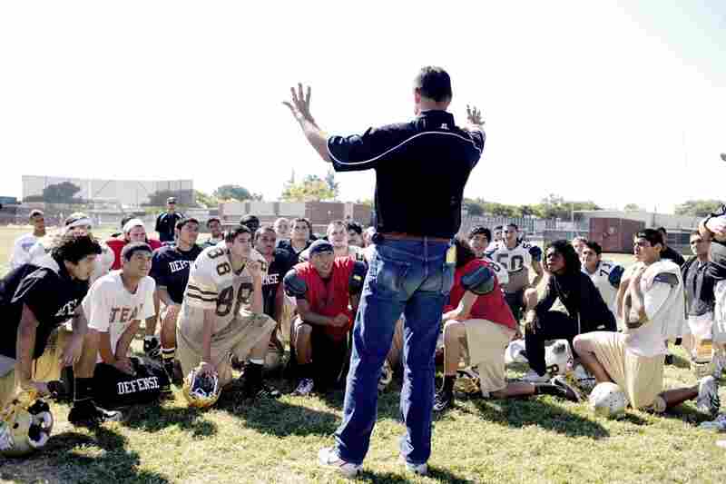 Visger talks to football players at his alma mater, Stagg High in Stockton, Calif., about success on the field and in the classroom.