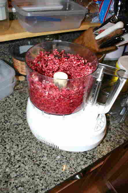 Grind the cranberry-sugar mixture until coarse.