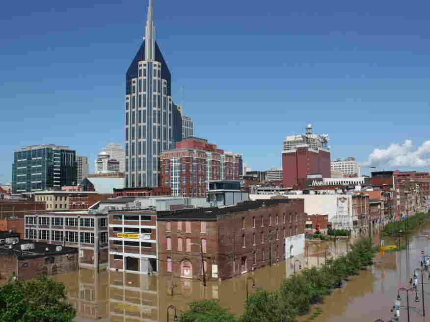 A flooded Nashville skyline