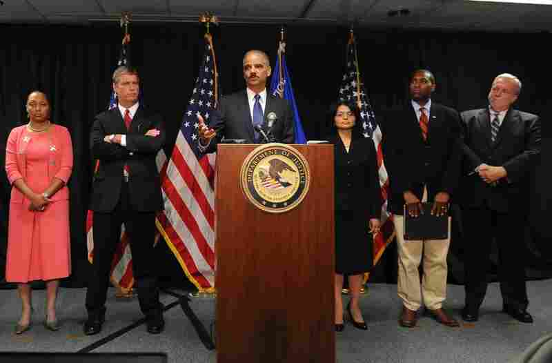 U.S. Attorney General Eric Holder announces that the Justice Department has launched a criminal investigation into the BP oil spill. With him, from left: Stephanie Finley and Jim Letten, U.S. attorneys for the Western District of Louisiana; Ignacia Moreno, assistant attorney general for the Environment and Natural Resources Division; Tony West, assistant attorney general, Civil Division; and Do...