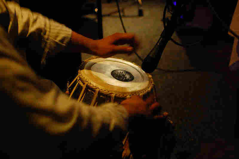 Sameer Gupta brought two tabla drums with him from New York.