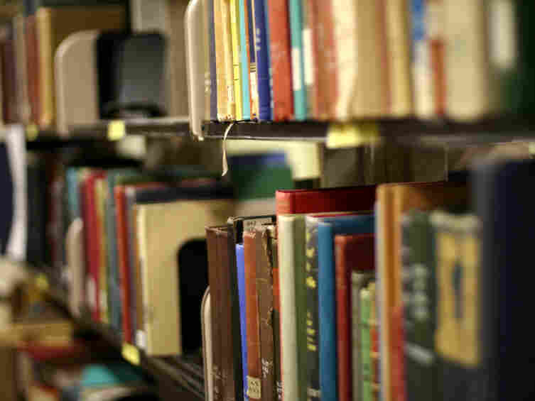 books in a library.