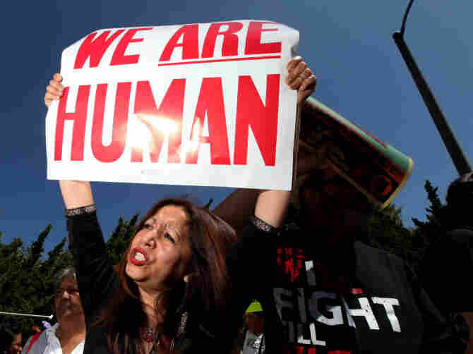 Demonstrators Protest Against AZ Sheriff Arpaio During His Visit To CA