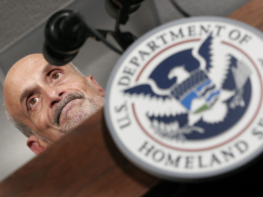 Former Homeland Security Secretary Michael Chertoff at a news conference on Aug, 31, 2005, at which he declared Hurricane Katrina and its aftermath to an &quot;Incident of National Significance.&quot; (Getty Images North America)