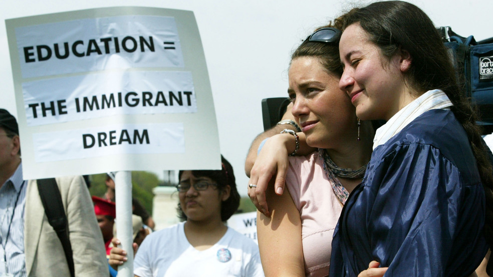 The DREAM Act has been talked about for more than a decade. At this 2004 rally in Washington, D.C., supporters held a mock graduation ceremony. (Getty Images)