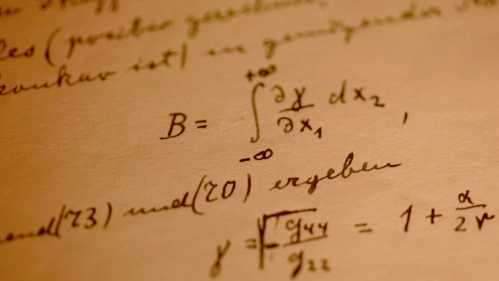 A detail from Albert Einstein's General Theory of Relativity, which was displayed at the Israeli Academy of Sciences and Humanities in March 2010. Einstein donated the 46-page handwritten manuscript to The Hebrew University of Jerusalem in 1925. (Getty Images)