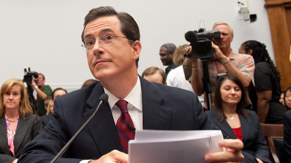 Stephen Colbert at this morning's hearing. (Saul Loeb/AFP/Getty Images)