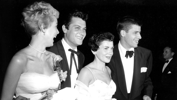 Curtis and his first wife, Janet Leigh (left) attended a 1952 premiere with Patti and Jerry Lewis. (AP)