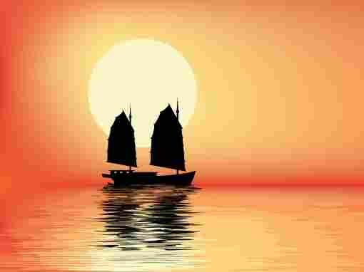Illustration of a junk in sunset. iStockphoto.com