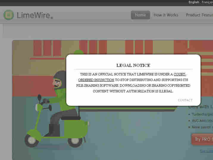LimeWire's legal notice