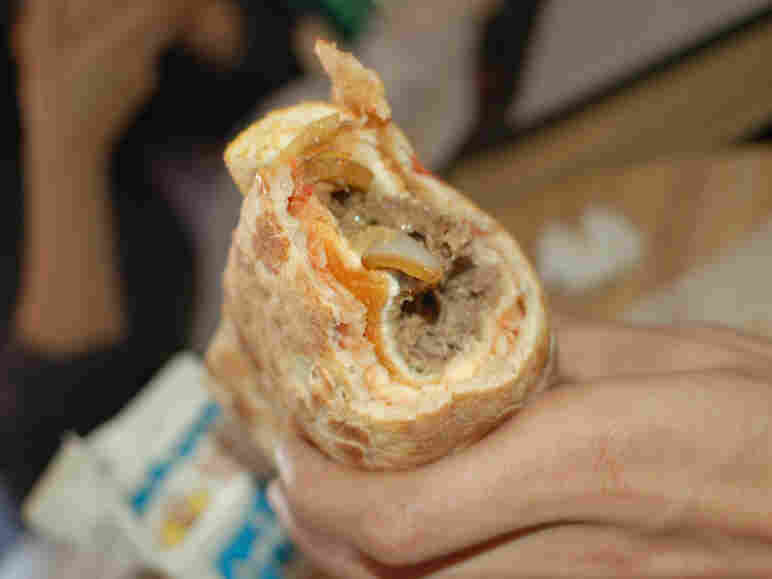 A cross-section of the Philly Taco.