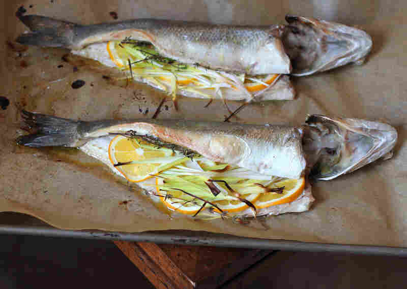 Roasted Branzino Stuffed With Leeks And Meyer Lemons