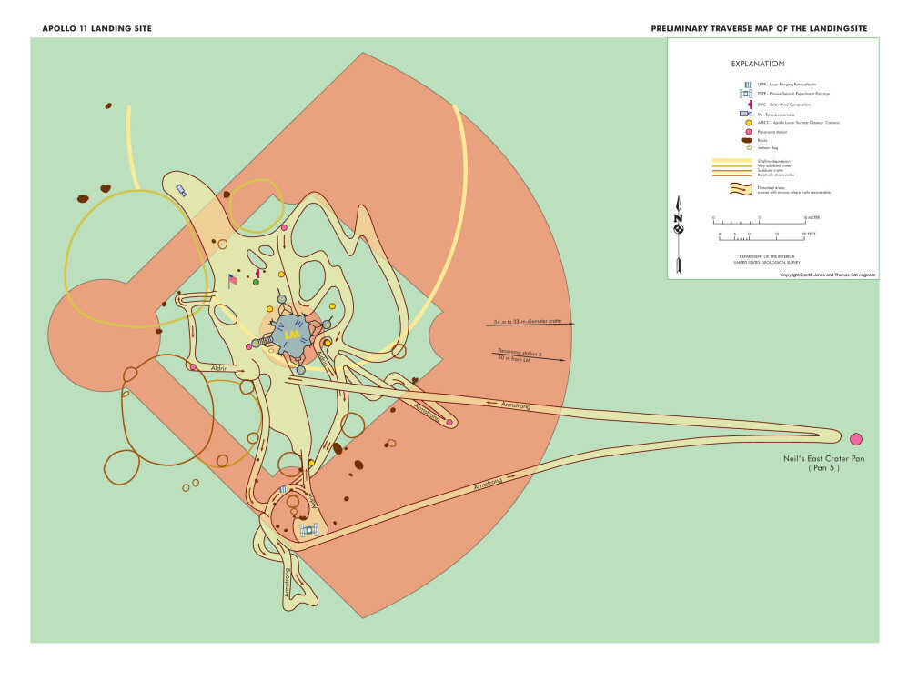 Map of lunar excursion plotted on a baseball diamond