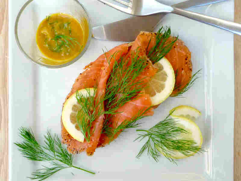 Danish open-face sandwich, or smorrebrod: Gravlax