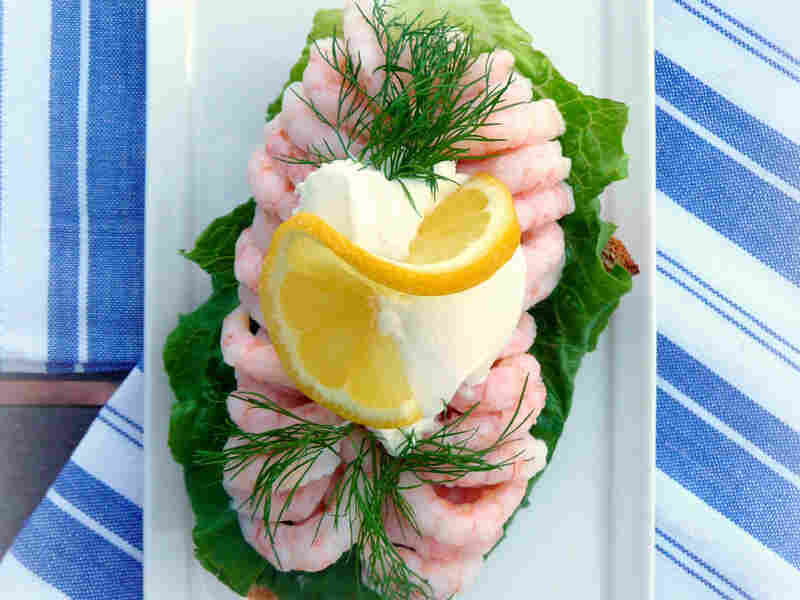 Danish open-face sandwich, or smorrebrod: Shrimp With Dill And Lemon