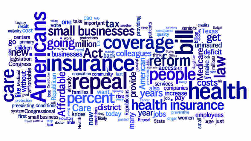 A word cloud of what Democrats said during House debate about repeal of health overhaul.