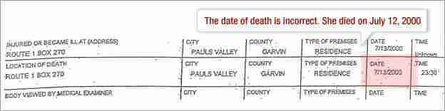 Death Certificate: Date of death incorrect.