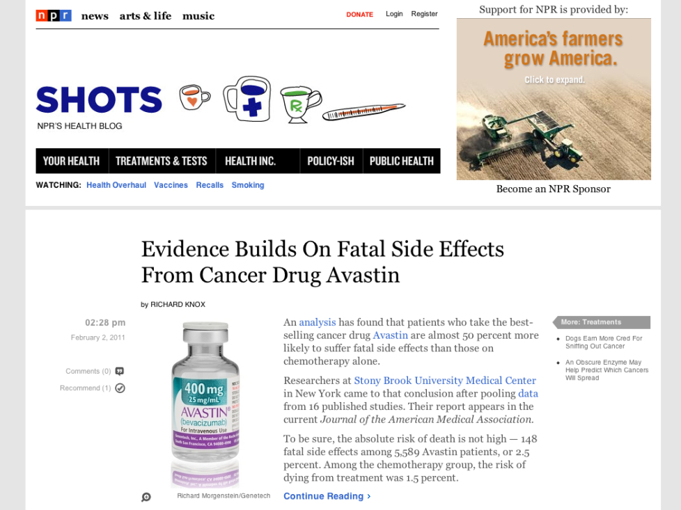 The shots header and lead post. (NPR)