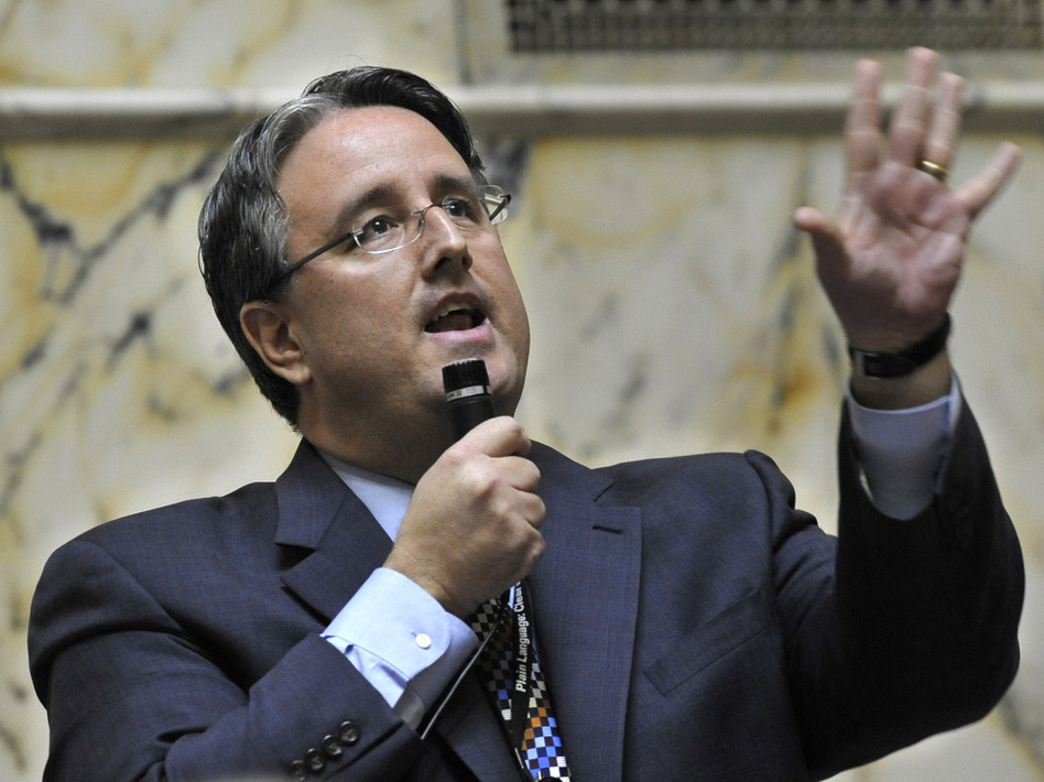 Richard Madaleno, the only openly gay member of the Maryland state Senate, speaks out in support of a gay-marriage bill in Annapolis on Thursday. The bill passed later in the day and now heads to the House of Delegates. (Gail Burton/AP)