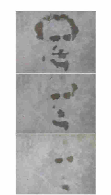 Colombian artist Oscar Munoz painted faces of kidnap victims on concrete and then filmed those images disappearing (evaporating) under the sun.