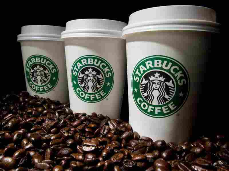 Starbucks coffee cups and beans