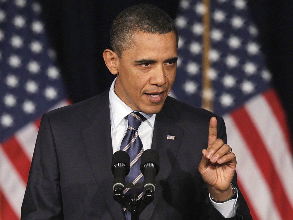 President Obama at George Washington University, Wednesday, April 13, 2011. (Charles Dharapak/AP)