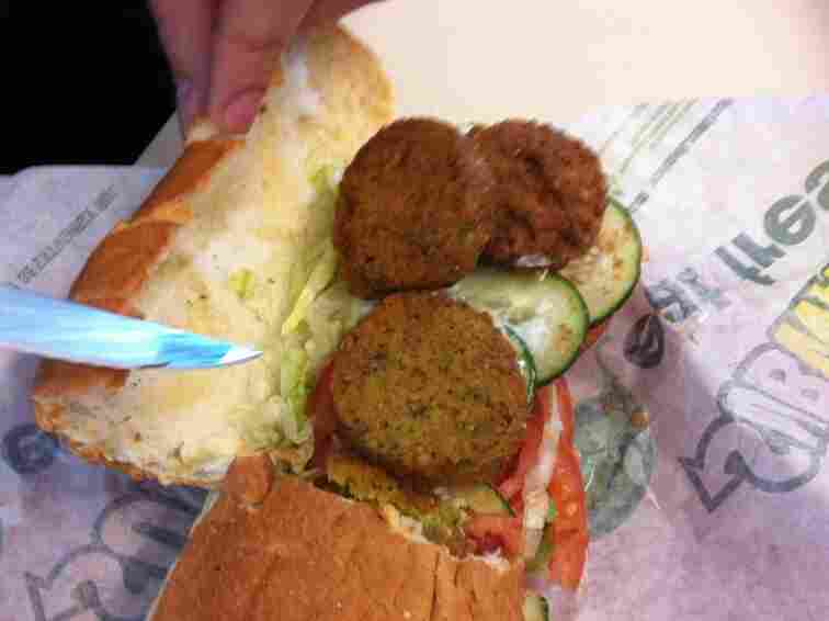 The falafel, in puck form.