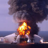 Fire boat response crews battle the blazing remnants of the BP-operated off-shore oil rig Deepwater Horizon in the Gulf of Mexico.