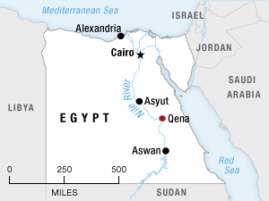 A map showing Qena, Egypt.