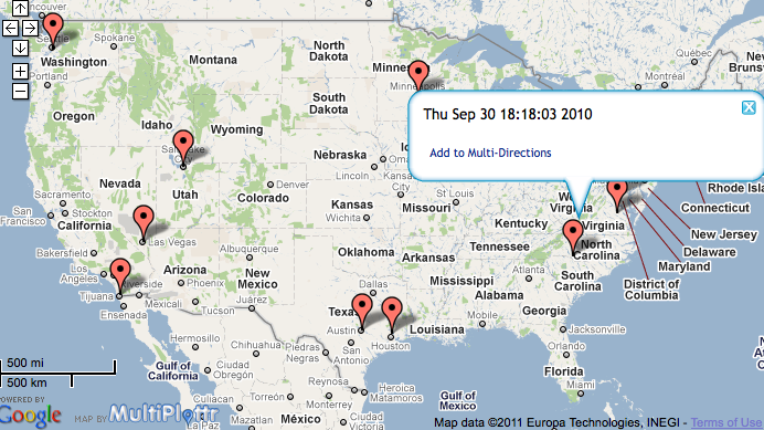 Map of an iPhone's Geo Data filtered for Airports