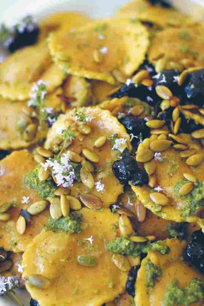 Ravioli Salad with Black Olives and Pepitas from Super Natural Every Day by Heidi Swanson