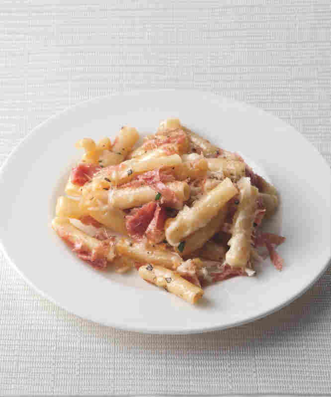 Baked Ziti In Bianco With Fontina & Salami from Radically Simple by Rozanne Gold.